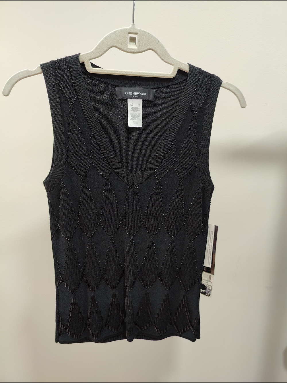 Jones New York Petite Beaded Knit V-Neck Tank Top